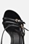 Women's black patent leather gold buckle thin strap low heel sandals - 5