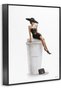 Fashion Wall Art Stylish Fashion Female Pose Coffee Designer Purse Jet Black Framed Floating Canvas 30x40 cm Ready to Hang