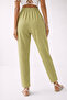Women's oil green linen belted carrot pants - 3