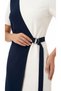 Women's Short Sleeve Front Color Block Ornamental Tie Belt Modal Dress - 5