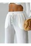 Crep Women's Muslin Trousers – Lace-Up Elastic Waist 100% Cotton Summer Casual Trousers Ecru - 4