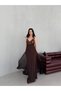 Brown Strappy Tulle Evening Dress with Stone Detail on the Bust - 3