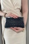 Women's Black Satin Stone Evening Dress Bag - Hand and Shoulder Bag with Silver Accessories and Chain Strap - 3