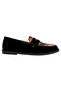 Women's Vegan Leather Black Loafer - Black Floral Design - 7