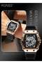 Mens Rubber Strap Quartz Watch Analog Barrel Shaped Dial Skeleton Mechanical Style Waterproof Luminous Sports Wristwatch Gift for Men Black Gold