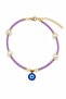Purple Beaded Evil Eye Model Anklet with Metal Parts - 3