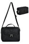 Black Tr5 Set of 2 Crinkle Fabric Thermal Lunch Box + Double Pencil Holder