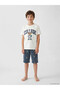 Lcw Kids Ecru Bear Teddy Printed Boys' Shorts Pajama Set