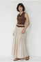 Women's Cream 100% Cotton Pleated Lined Belt Detailed Maxi Skirt De261079 60286313 - 3