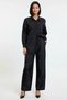 Women's Plus Size Pearl Detailed Shirt Collar Long Sleeve Wide Leg Poplin Suit Adjustable Waist Comfortable - 4