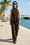 Women's Plus Size Sleeveless Oversize Blouse with Pants Two-Piece Suit with Belted Waist Wide Leg Casual Comfortable