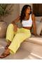 Women's Fabric Embossed Detailed Loose-Fitting Trousers with Wide Legs and Lace-Up Front, Stylish Twist Detail - 3