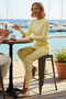 Women's Knitwear Top and Bottom Set, Crew Neck, Long Sleeve, Slit, Ribbed Textured, Slim Fit, Comfortable, Casual - 3
