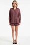 Women's Plus Size High Waist Balloon Sleeve Shirt Shorts Set Venice Woven Buttoned Unlined Casual - 4