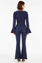 Women's Plus Size Long Sleeve Ruffle Trim Notched Collar Tie Beach Jumpsuit Relaxed Fit Casual Modern Stylish - 5