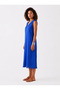 Women's Cobalt Blue V-Neck Viscose Midi Dress - 2
