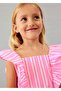 Girl's Striped Ruffle Jumpsuit Pink 3887 - 3