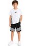 Boy's Brand Written White and Black Striped Detailed T-Shirt and Shorts Set with Elastic Pockets and Striped Detail Shorts