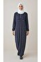Women's Hakim Collar Dress with Buttons on the Front, Rope Detail on the Sleeves, Elasticized Sleeves, Patterned Dress - 2