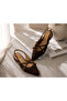 Women's Pointed Toe Cross-Strapped Gold Buckle Slingback Ballerinas - 2