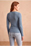 Women's Blue Textured Wrinkled Regular Fit Crew Neck Long Sleeve Blouse Margarida - 5