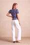 Women's Purple Floral Patterned Wrinkled V-Neck Balloon Sleeve Gathered Front Crop Blouse Ofelia - 4