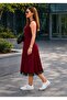 Women's Strappy Round Neck Midi Dress with Ruffled Hem - 2