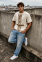 100% Cotton Oversize Men's T-Shirt Ethnic Eagle Printed Premium Streetwear Ecru - 7