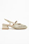 Women's Beige Mesh Knitted Short Block Heel Sandals - 2