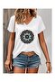Women's V-Neck Mandala Printed T-Shirt Oversize Casual