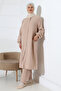 Women's Muslin Zippered Hijab Double Set Cotton Hajj and Umrah Outfit Beige (Vsn) - 6
