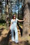 Women's Baby Blue U-Neck Blouse Trousers Cotton Set - 2