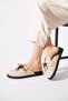Lestan beaded detail women's slippers with belt beige suede - 2