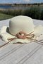 Gift Girl's Cream Flower Detailed Zippered Straw Bag and Hat Set |   Trend Beach Combination - 5