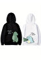 Valentine's Day Printed Oversize Hooded Sweatshirt Hoodie - Black - 2