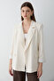 Women's Natural Striped Lined Blazer Jacket with Sleeve Detail - 3
