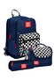 Navy Blue Black and White Checkered Patterned Boys' Primary and Secondary School Triple School Bag Set Setygn33234A