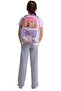 Kids Four-Compartment Girl's Cat Life Printed Purple - Cream School Backpack - L5313 - 6