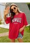 Hawaii Printed Women's / Girls' Oversize Red Salas T-Shirt Boyfriend - 2