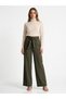Khaki High Waist Tie Belted Wide Leg Fabric Trousers