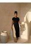 Women's Black Crew Neck Asymmetrical Cut Long Blouse / Tunic with Side Deep Slits and Lace Detail - 6