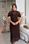 Elegant Midi Brown Lace Dress with High Collar Lining - 5
