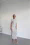 Tie-Up Double Slit Polka Dot Wrinkled Fabric Women's Dress 125 cm
