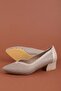 Genuine Leather Laser Perforated Short Heeled Shoes Shhn.1098 Mink