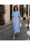 Women's Shirt Collar Buttoned Watermelon Sleeves Belted Slit Textured Maxi Shirt Dress - 2