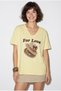 Women's Light Yellow V-Neck for Love Embroidery and Bead Embellished Oversize T-Shirt 2240 60286329 - 5