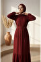 Waffle Fabric Elastic Sleeves Hijab Dress 5588-01 Claret Red - 3
