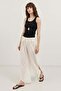 Ecru Linen Blend Slit Women's Trousers