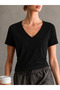 Women's V-Neck Black Slimfit 100% Cotton T-Shirt
