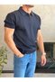 Men's Openwork Detailed Regular Fit Zippered Polo Collar Tshirt Navy Blue Eca081 - 4